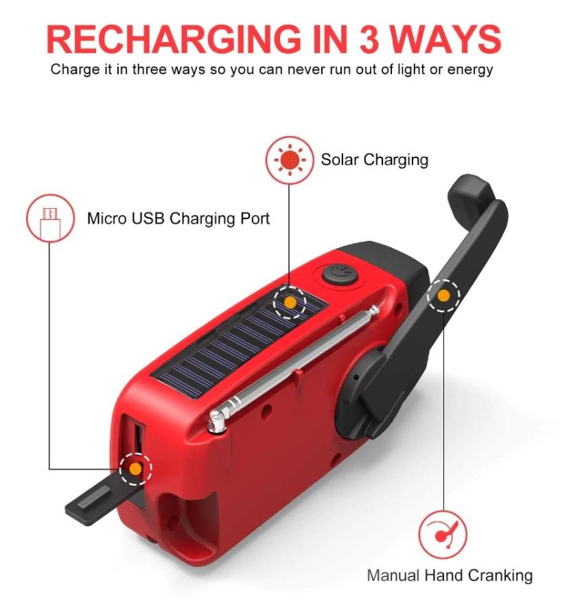 Emergencias solar o Dinamo linterna radio Banco de poder - Imagen 4