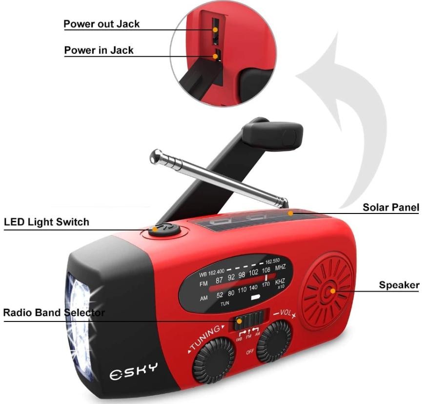 Emergencias solar o Dinamo linterna radio Banco de poder - Imagen 5