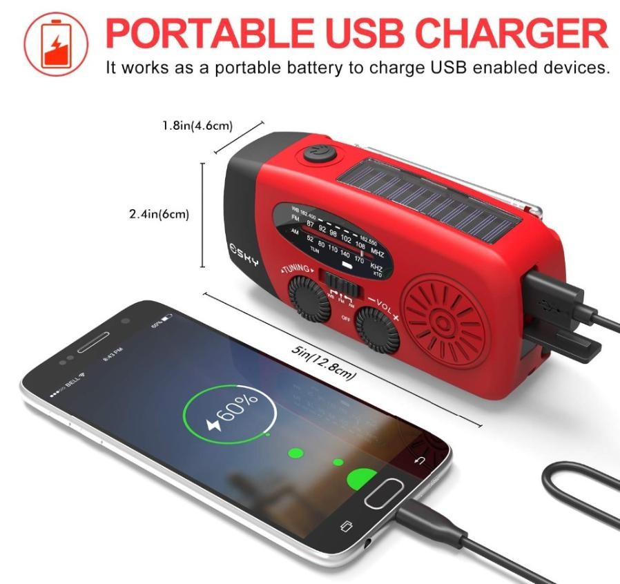 Emergencias solar o Dinamo linterna radio Banco de poder - Imagen 6