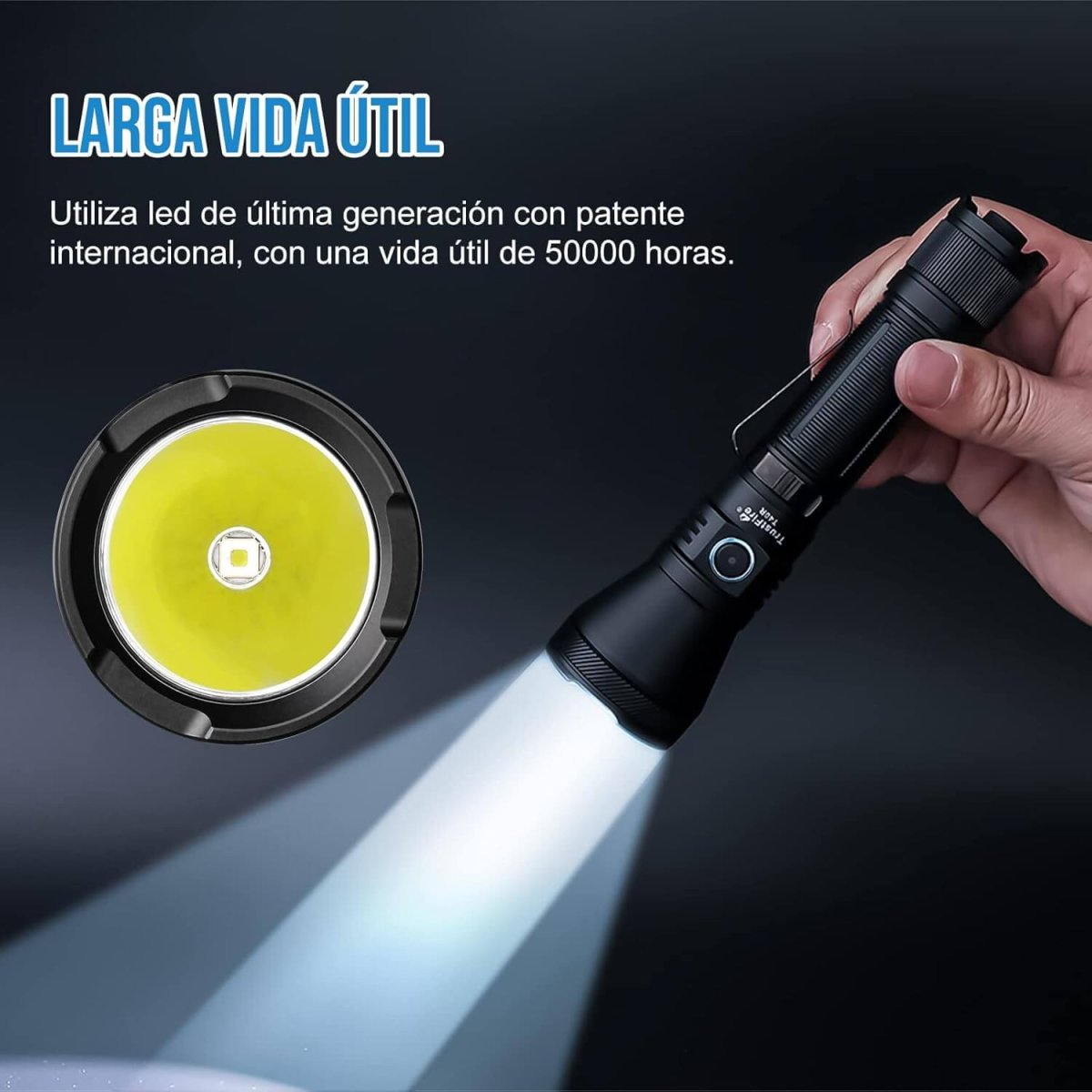 Linterna LED táctica recargable 1800 lúmenes largo alcance 550 m con 6 modos y batería de larga duración - Imagen 6