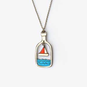 Collar Barco Madera Boat In A Bottle