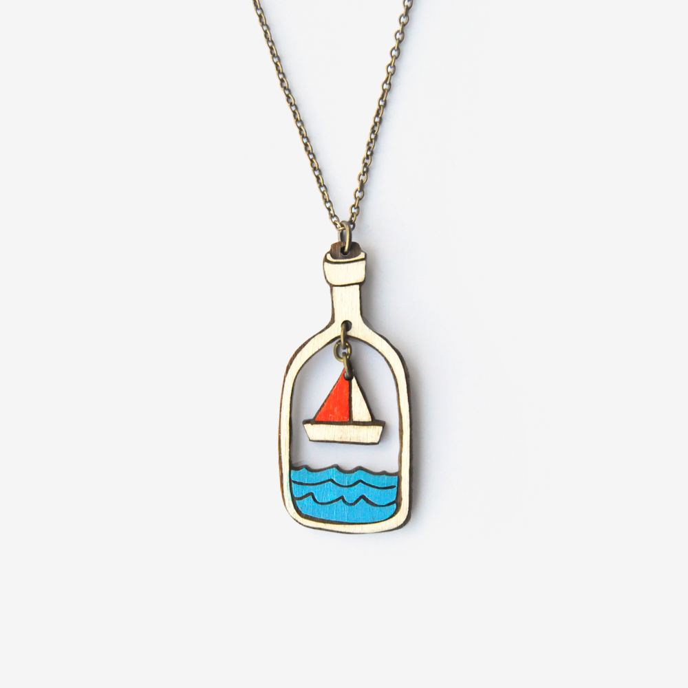 Collar Barco Madera Boat In A Bottle