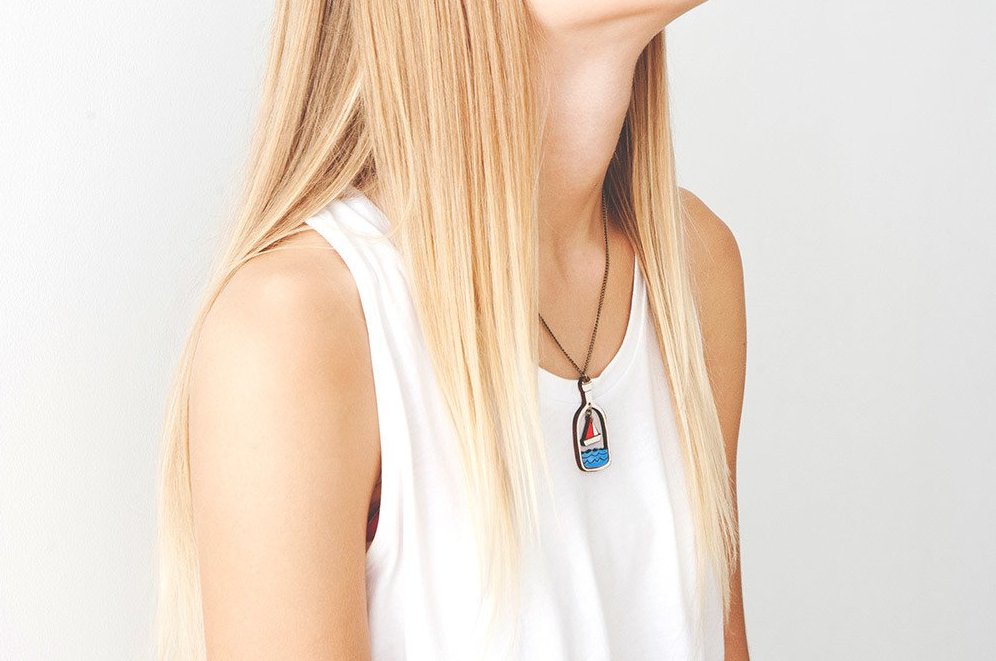 Collar Barco Madera Boat In A Bottle - Imagen 3