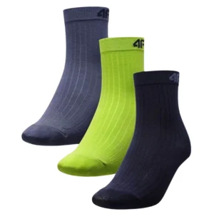 Calcetin 4F Junior Larga Gris, Verde Fluor, Azul Marino