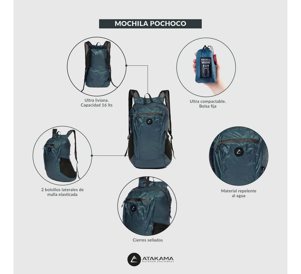 MOCHILA COMPACTABLE ATAKAMA POCHOCO 16 LT GRIS GRAFITO - Imagen 9