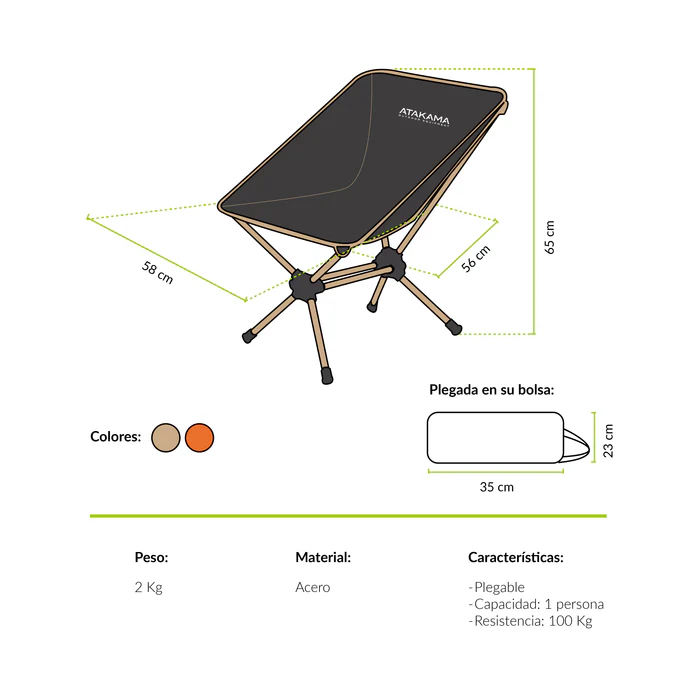 SILLA PLEGABLE LASCAR ATAKAMA OUTDOOR GRIS/BEIGE - Imagen 5