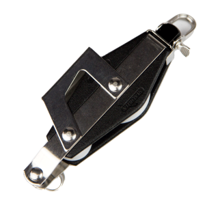 Polea violín con mordaza y arraigo de 34 mm  para cabos de hasta 8 mm