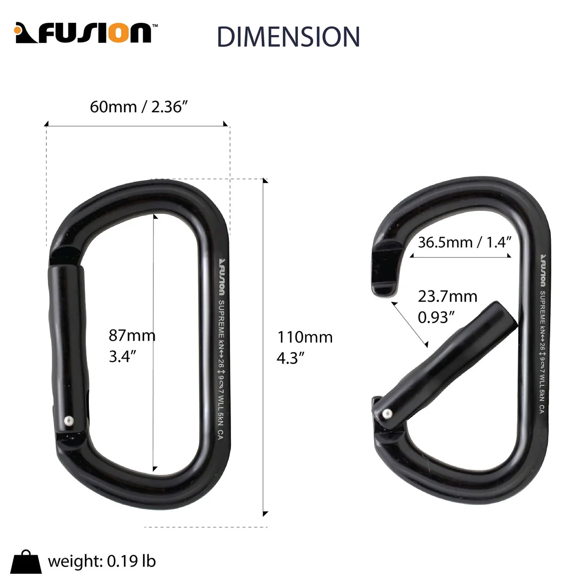 Supreme ovalado simple negro Mosqueton Fusion - Imagen 4