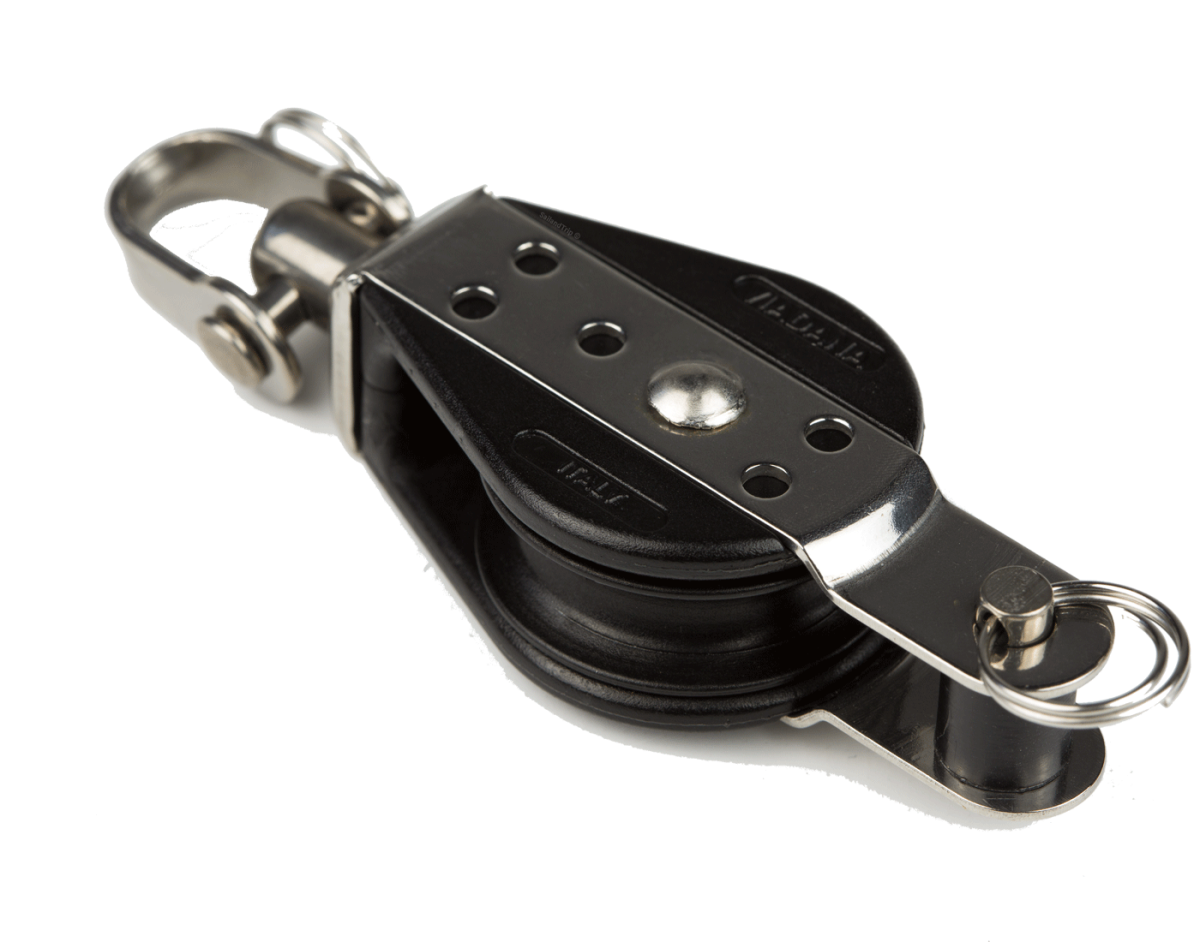 Polea giratoria con arraigo para cabos de 8 mm