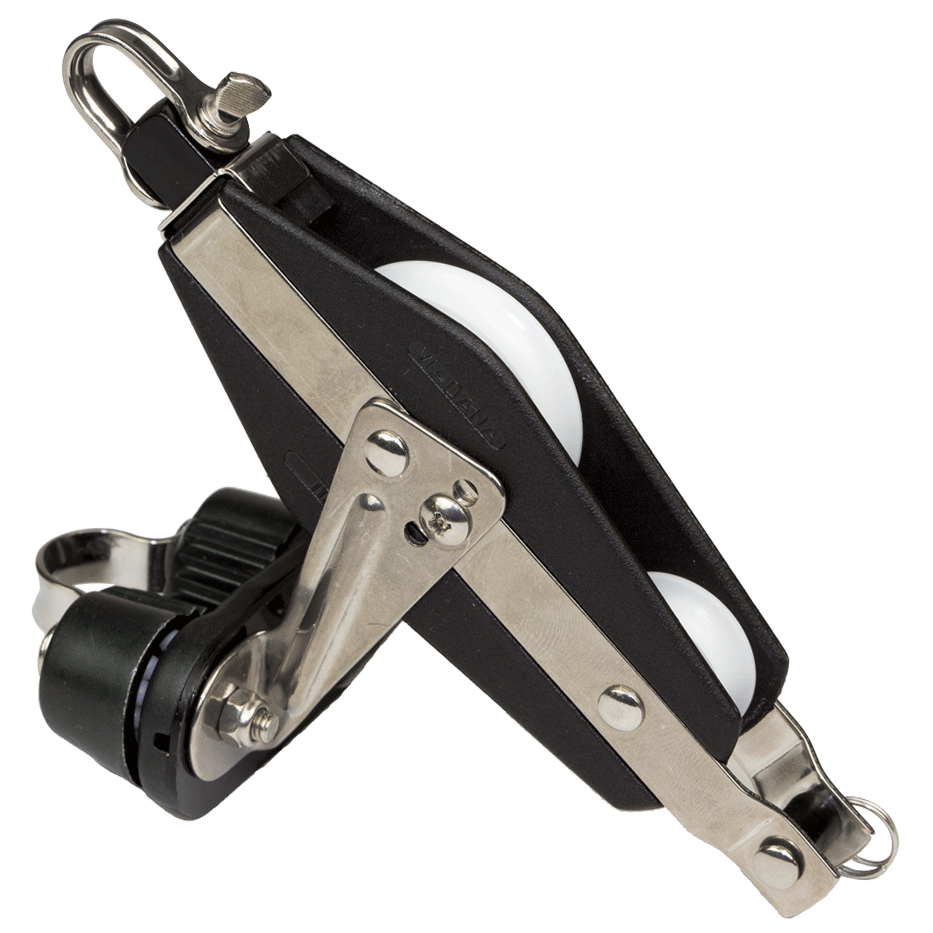 Polea violín con mordaza y arraigo Viadana cabos hasta 10 mm