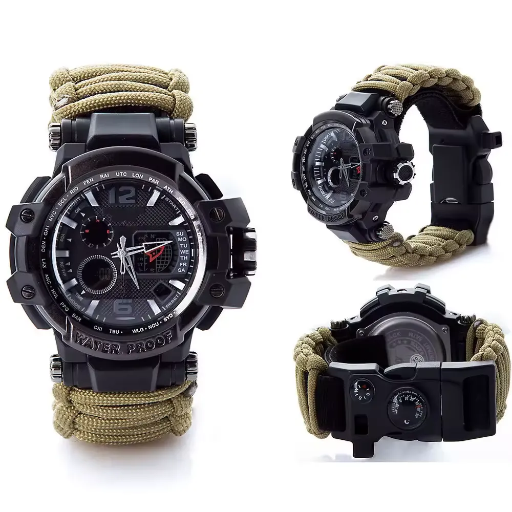 Reloj de Supervivencia Multifunción con Paracord, Brújula, Termómetro y Pedernal 5ATM - Imagen 9